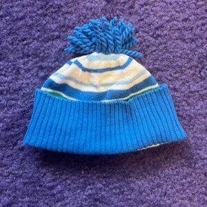 Gymboree New Born Baby blue striped hat with pom pom